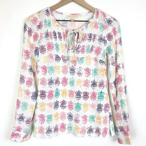 MODCLOTH Blouse Multi Color Long Sleeve Roll Tab Rainbow Boho Tie Neck Size XXS